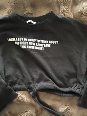 ZARA Black Graphic Cropped Sweatshirt with White Text